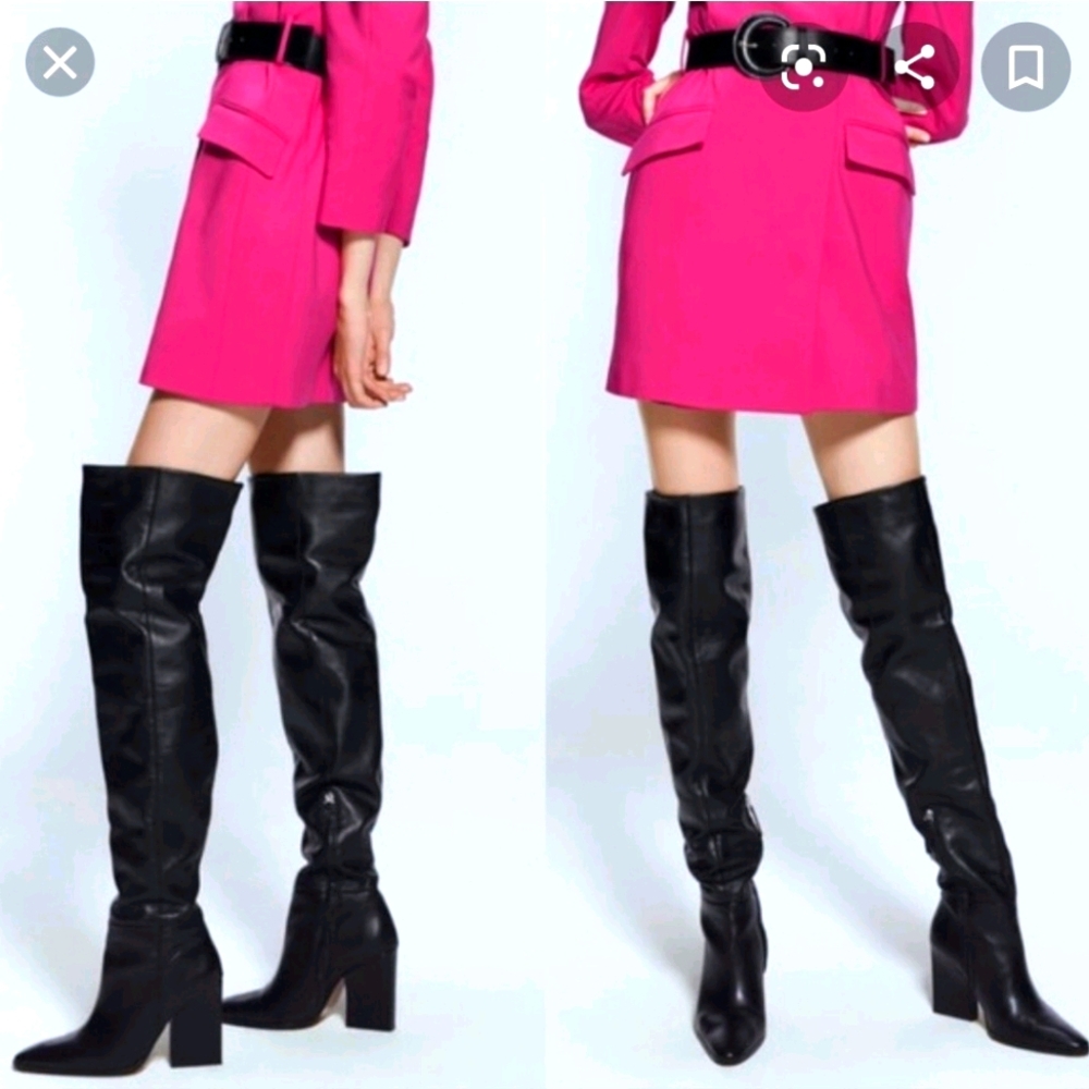 Zara geometric oversized almond toe boots